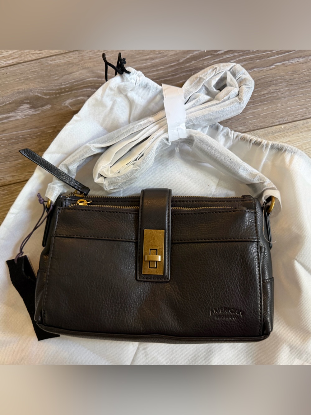 NWT- American Leather Co. Lexington Triple Entry Crossbody in Black